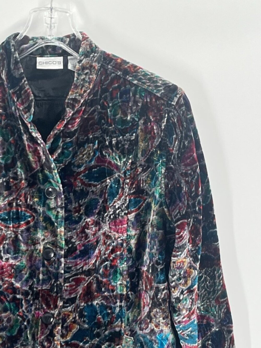 Chicos Silk Blend Velvet Floral Jacket M Boho Artsy Whimsigoth Dark Romantic - Picture 3 of 6